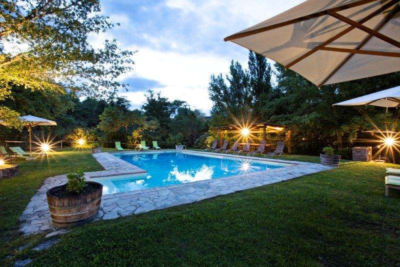 View of the pool in the evening