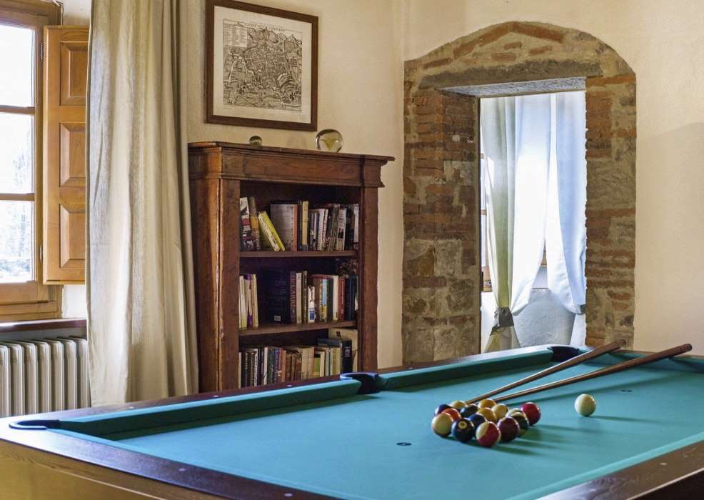 Billiard table and book case
